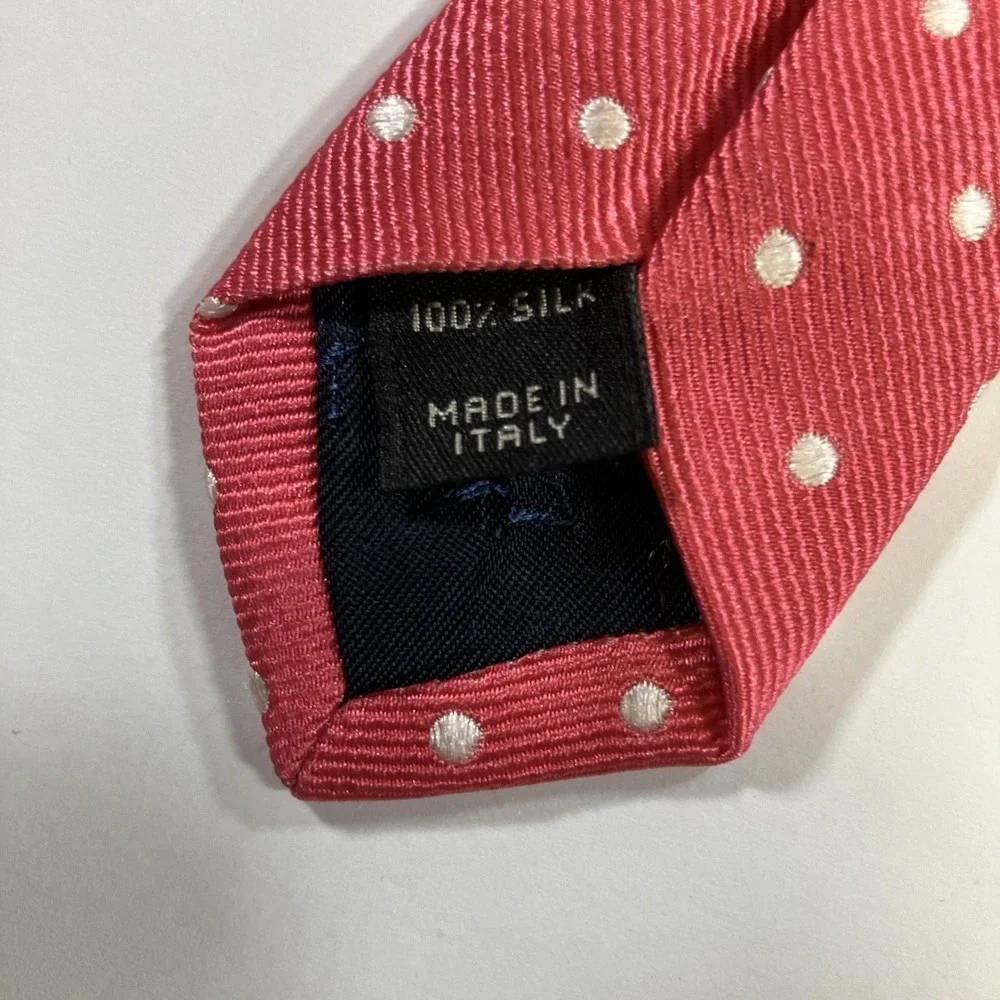 Jos A‎ Bank Silk Repp Tie Pink White Polka Dot Classic Made in Italy 60.5x3.75